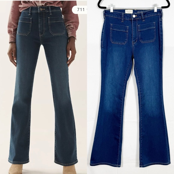 Pilcro X Anthropologie The Icon Flare Jeans Mid Rise Edition Indigo Blue Wash